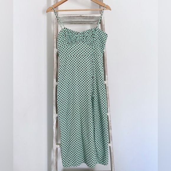 ZARA Linen Blend Polka Dot Turquoise Dress NWT Size Small - Picture 6 of 10
